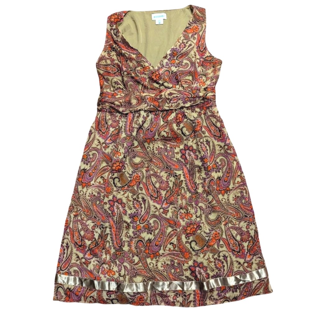 Motherhood Maternity S Small Dress Olive Green Paisley Empire Waist Tank Wrap